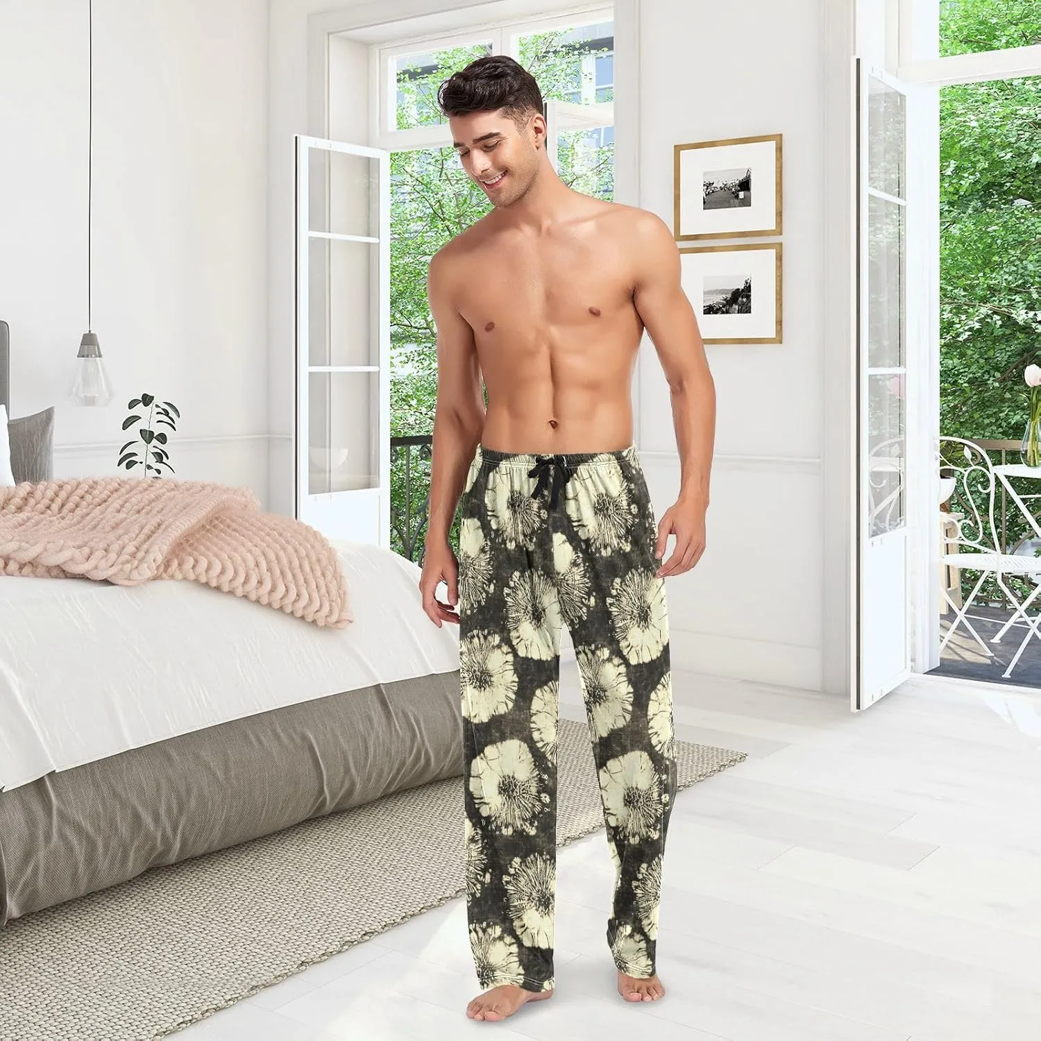 Men's Pajama Pants Straight Trouser Sleep Lounge Pants Sleepwear with Pockets