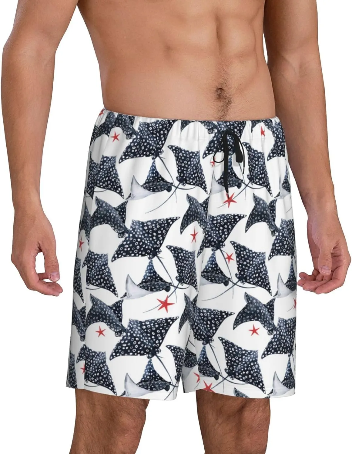 Mens Pajama Shorts with Pockets - cool stingray fish cute Soft Lounge Pj Sleep Shorts Pajama Bottoms for Men
