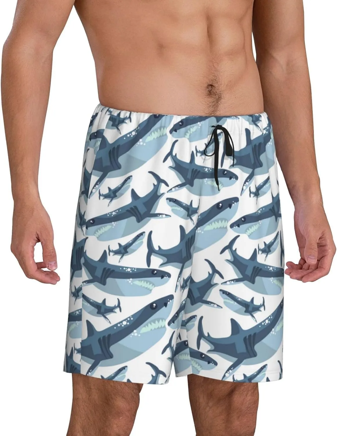 Mens Pajama Shorts with Pockets - Funny Cool Shark Soft Lounge Pj Sleep Shorts Pajama Bottoms for Men