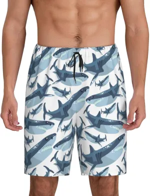 Mens Pajama Shorts with Pockets - Funny Cool Shark Soft Lounge Pj Sleep Shorts Pajama Bottoms for Men