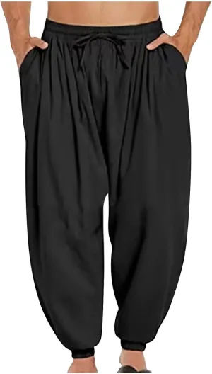 Mens Pants Casual Cinch Bottom Harem Pants Elastic Waist Drawstring Tapered Pant Baggy Breathable Jogger with Pockets