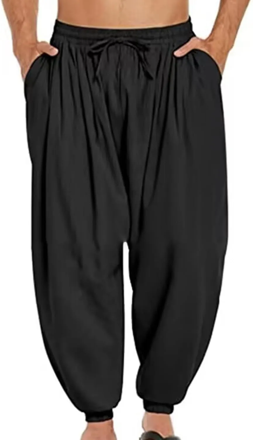 Mens Pants Casual Cinch Bottom Harem Pants Elastic Waist Drawstring Tapered Pant Baggy Breathable Jogger with Pockets