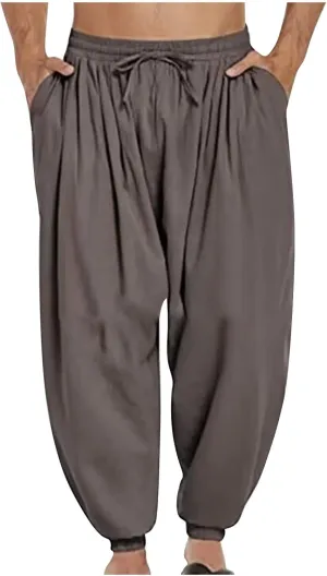 Mens Pants Casual Cinch Bottom Harem Pants Elastic Waist Drawstring Tapered Pant Baggy Breathable Jogger with Pockets