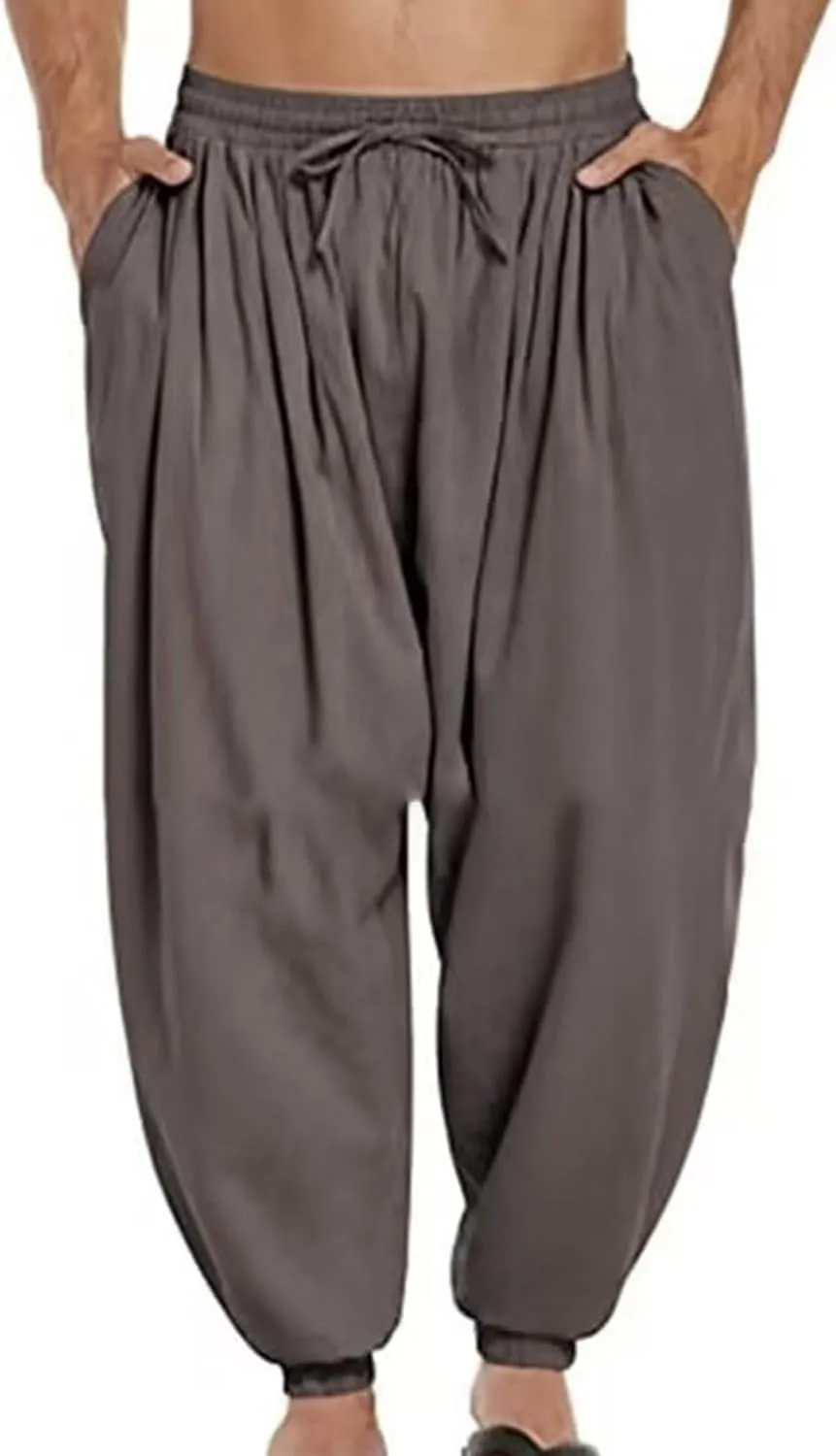Mens Pants Casual Cinch Bottom Harem Pants Elastic Waist Drawstring Tapered Pant Baggy Breathable Jogger with Pockets