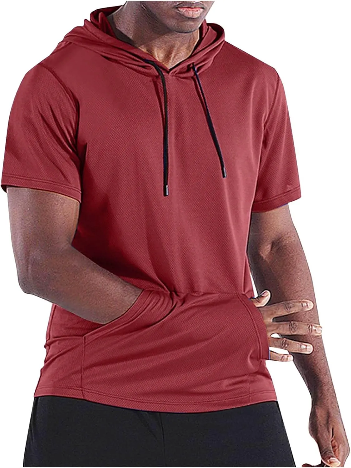 Mens Short Sleeve Hooded Shirt Casual Athletic Quick Dry Breathable Tops Summer Gym Workout Hoodies with Pockets