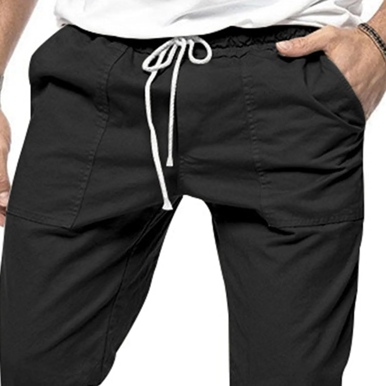 Men's Stylish Elastic Waist Joggers Pants Comfort Drawstring Chino Trousers Hiking Casual Solid Outdoor Pants