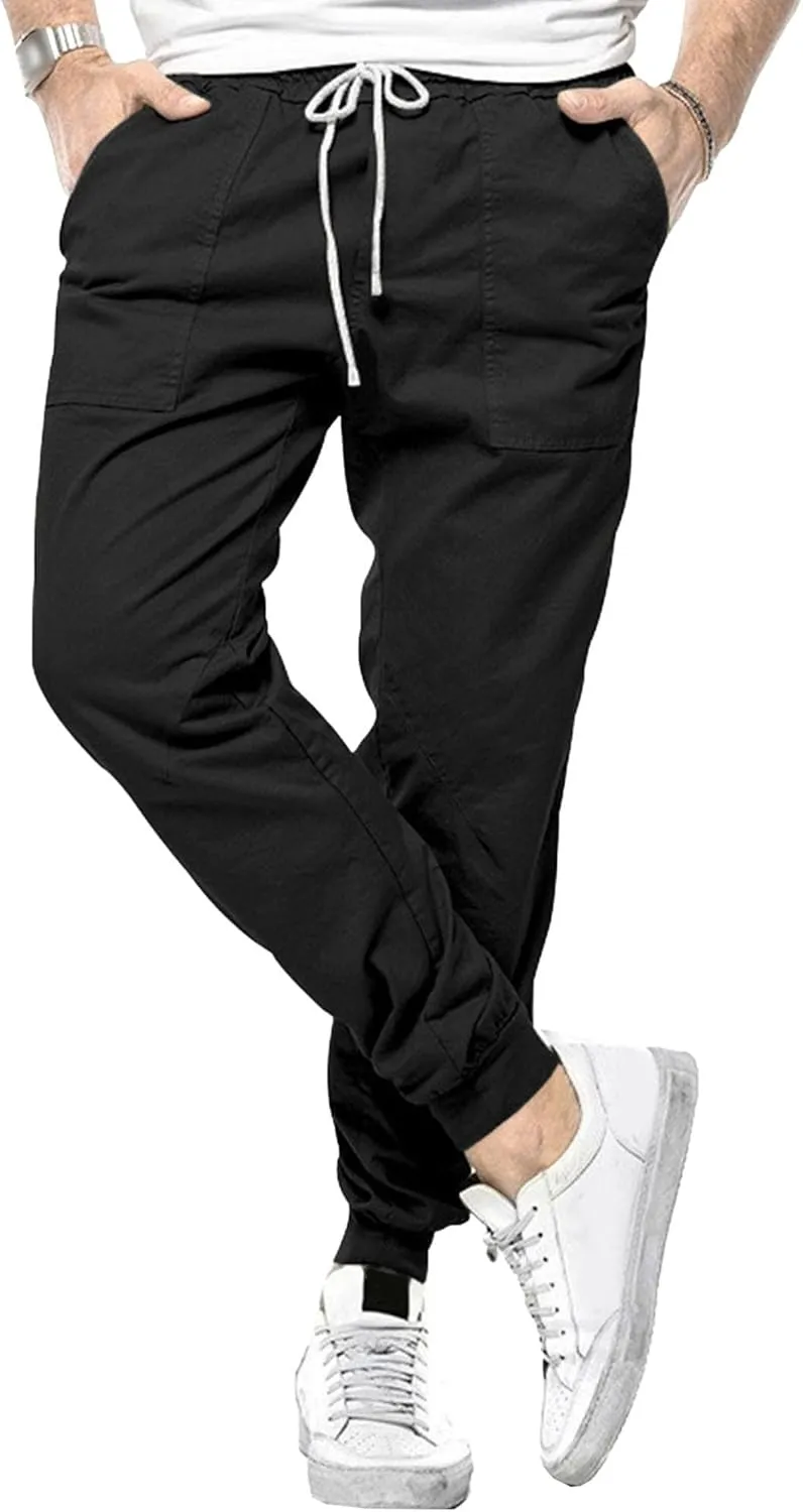 Men's Stylish Elastic Waist Joggers Pants Comfort Drawstring Chino Trousers Hiking Casual Solid Outdoor Pants