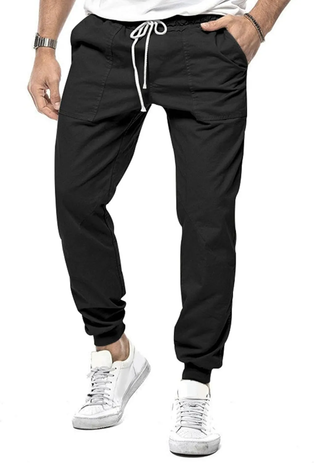 Men's Stylish Elastic Waist Joggers Pants Comfort Drawstring Chino Trousers Hiking Casual Solid Outdoor Pants
