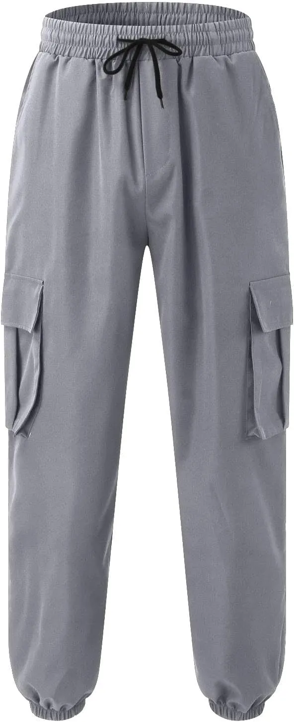 Mens Summer Cargo Pants Elastic Waist Casual Lightweight Beach Lounge Drawstring Loose Fit Travel Comfort Pants