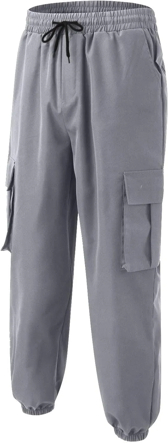 Mens Summer Cargo Pants Elastic Waist Casual Lightweight Beach Lounge Drawstring Loose Fit Travel Comfort Pants