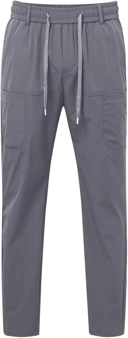 Men's Summer Pants Solid Color Elastic Waist Drawstring Pocket Slim Leg Breathable Loose Elasticity Fresh Trousers