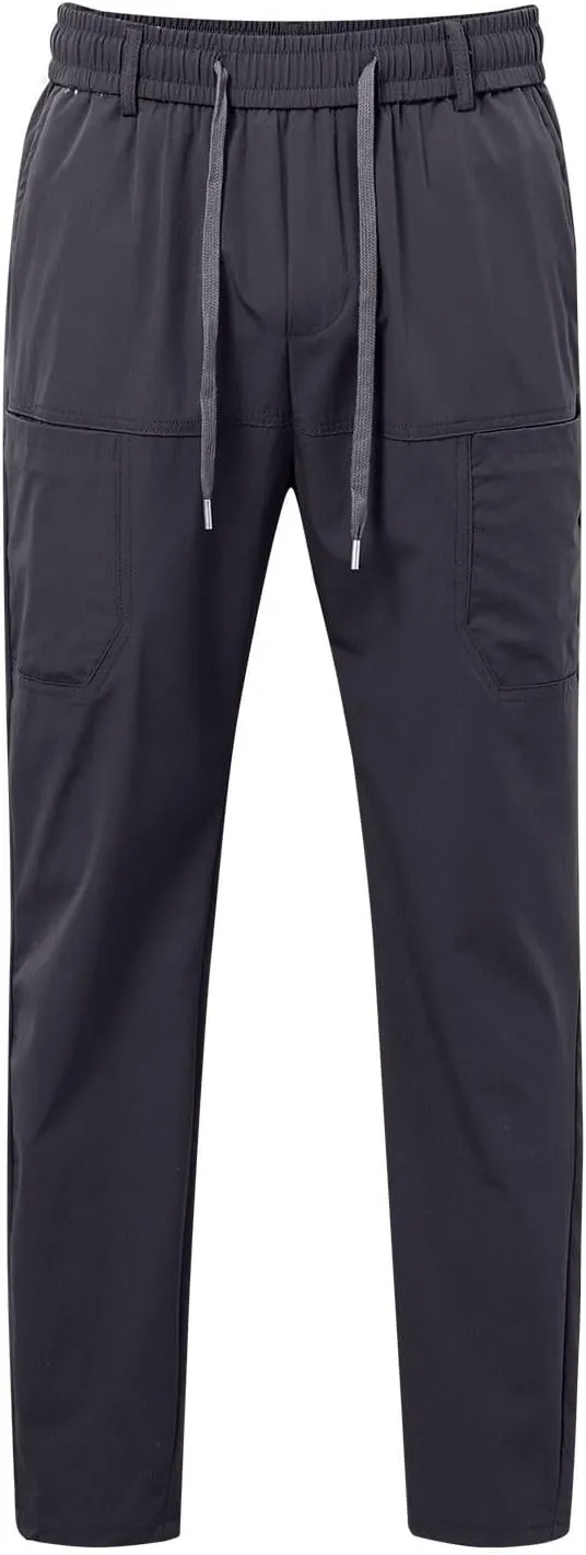 Men's Summer Pants Solid Color Elastic Waist Drawstring Pocket Slim Leg Breathable Loose Elasticity Fresh Trousers