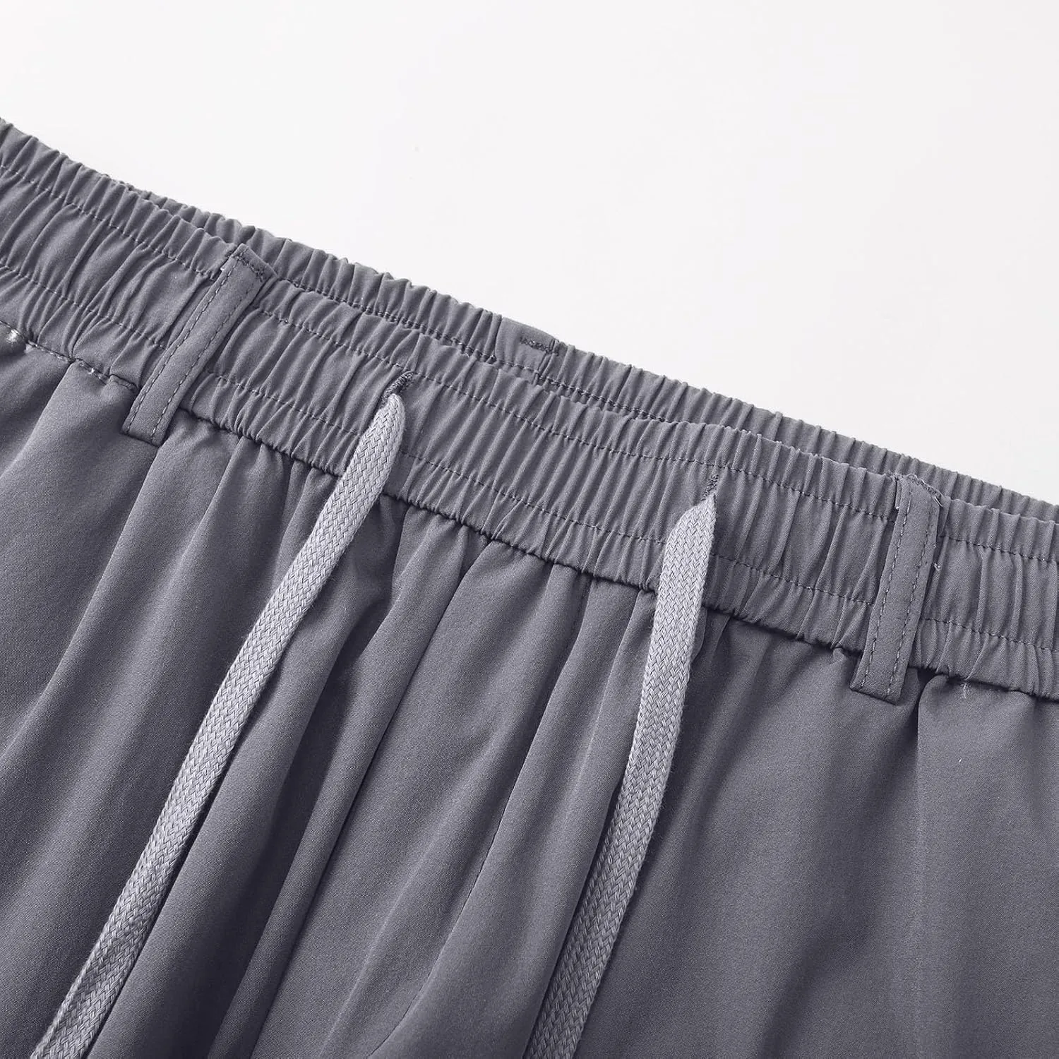Men's Summer Pants Solid Color Elastic Waist Drawstring Pocket Slim Leg Breathable Loose Elasticity Fresh Trousers