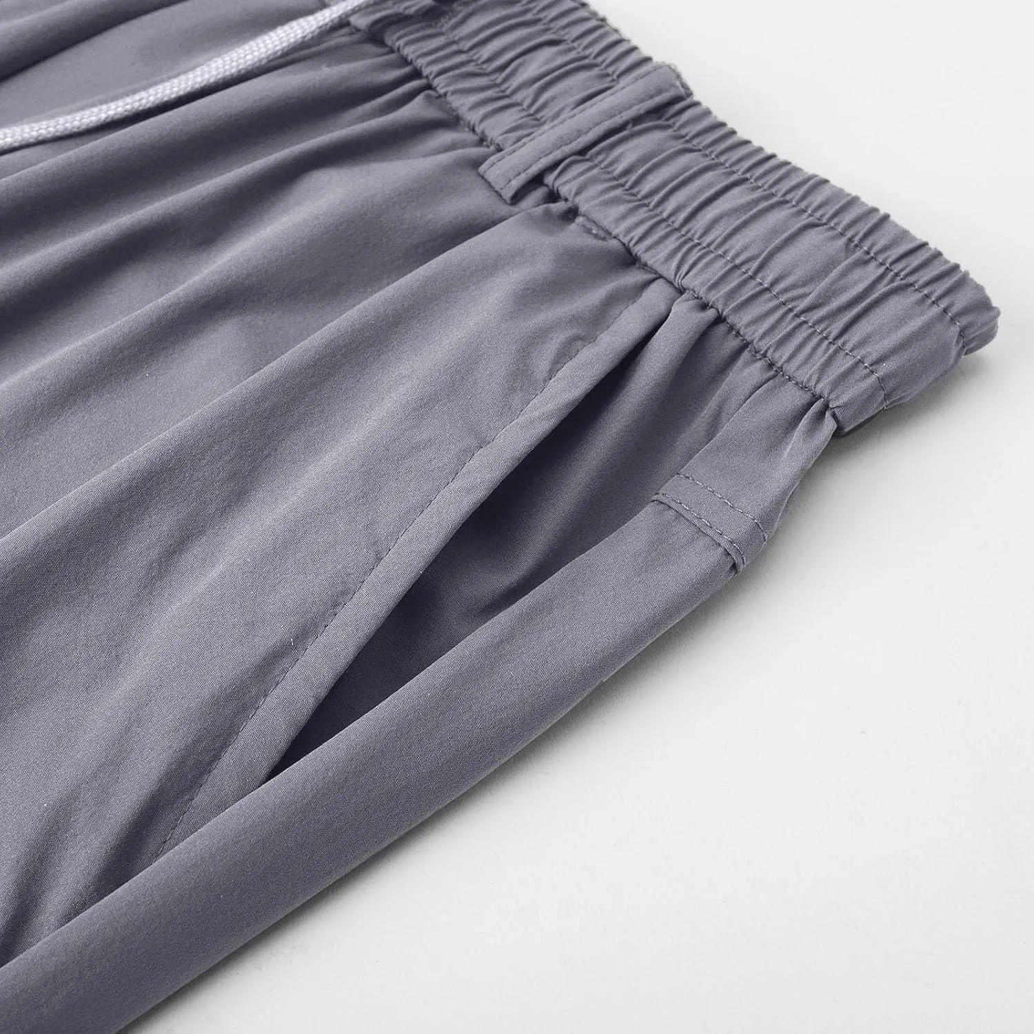 Men's Summer Pants Solid Color Elastic Waist Drawstring Pocket Slim Leg Breathable Loose Elasticity Fresh Trousers