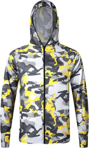 Mens Sun Protection Camouflage Zip Long Sleeve Jacket Breathable Lightweight Hooded Coat Outdoor Fishing Outwear