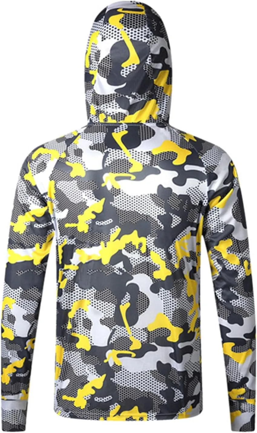 Mens Sun Protection Camouflage Zip Long Sleeve Jacket Breathable Lightweight Hooded Coat Outdoor Fishing Outwear