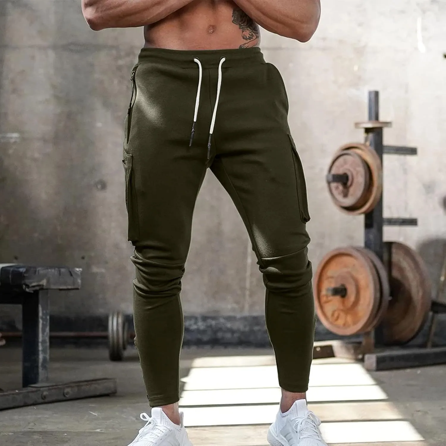 Mens Sweatpants with Pockets Cargo Sweatpants Stretch Elastic Waist Athletic Workout Jogger Pants Drawstring Sport