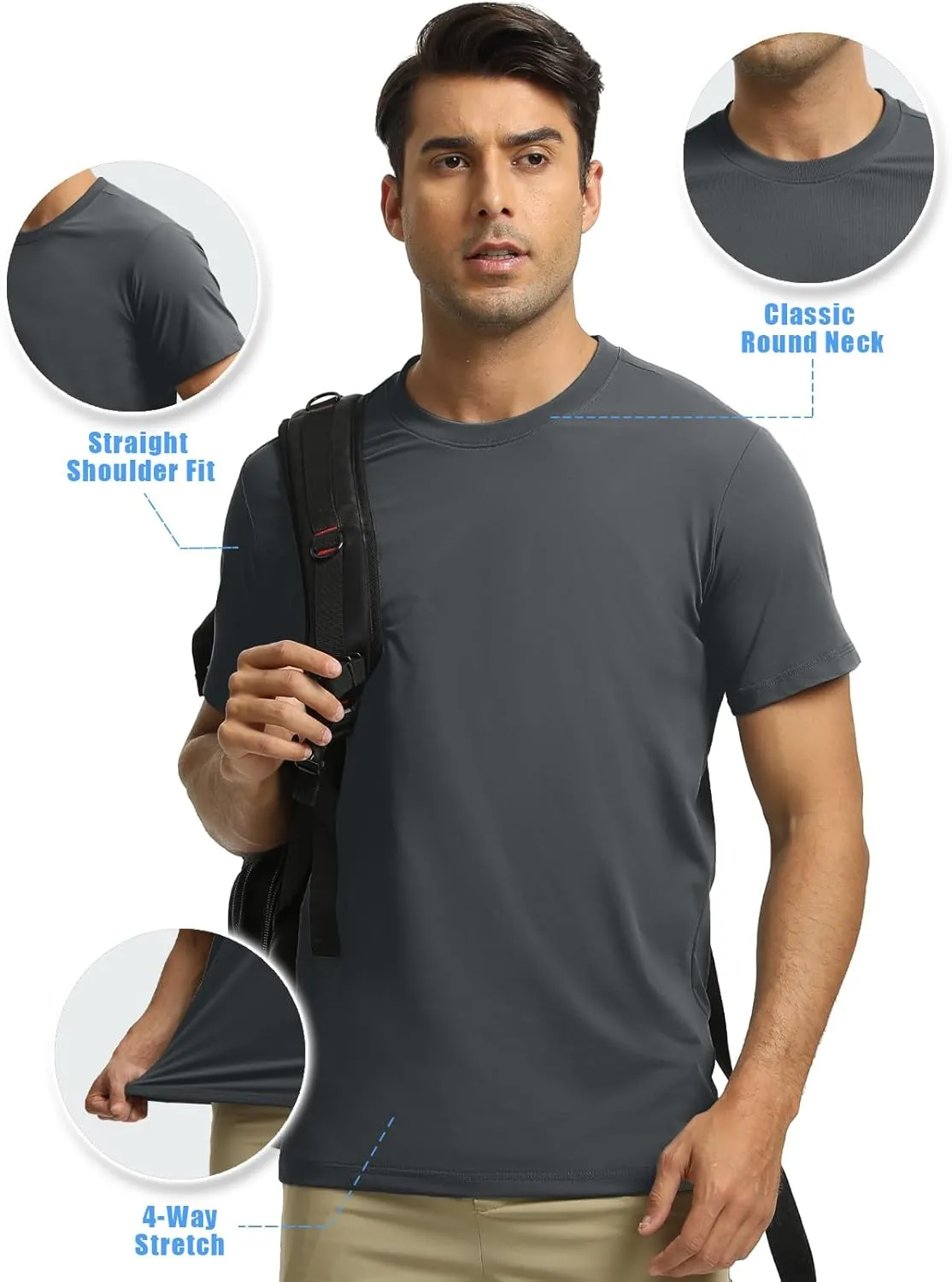 Men's T-Shirts Soft Lightweight Short Sleeve Tee, Crew Neck Moisture Wicking Shirt for Casual Running Workout Swim