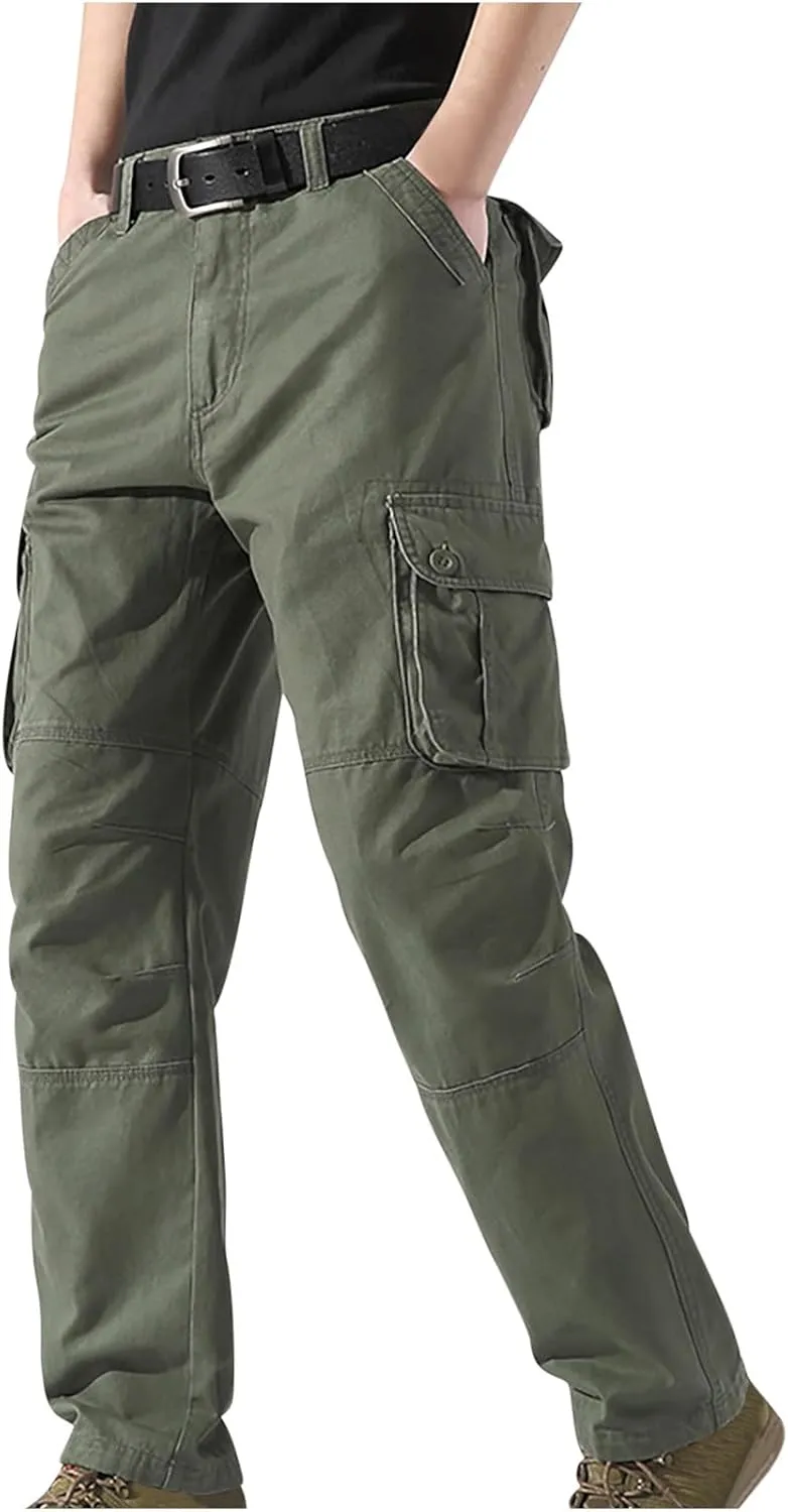Mens Tactical Cargo Pants Multi Pockets Hiking Combat Pants Outdoor Ripstop Lightweight Belt Breathable Straight Trouser