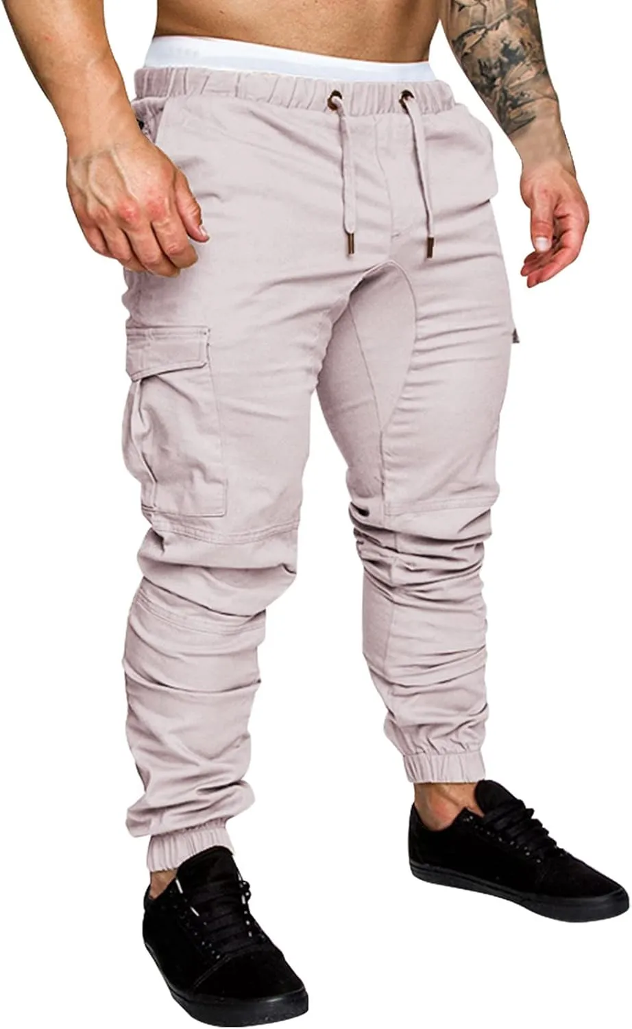 Mens Workout Cargo Sweatpants Heavyweight Fleece Cargo Sweatpants Stretch Elastic Waist Baggy Workout Jogger Pants