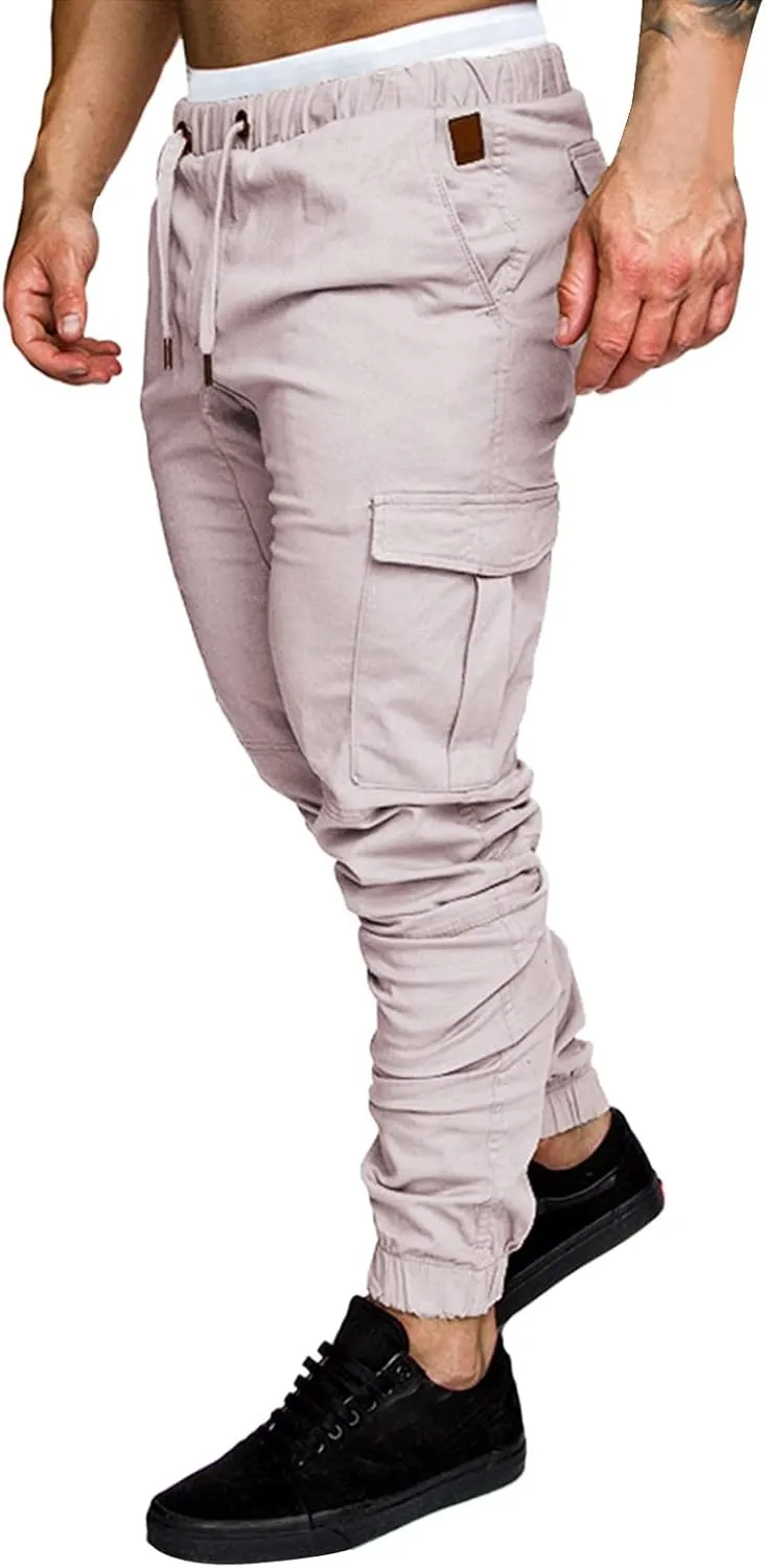 Mens Workout Cargo Sweatpants Heavyweight Fleece Cargo Sweatpants Stretch Elastic Waist Baggy Workout Jogger Pants