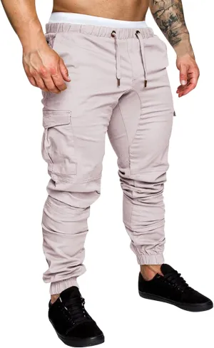 Mens Workout Cargo Sweatpants Heavyweight Fleece Cargo Sweatpants Stretch Elastic Waist Baggy Workout Jogger Pants