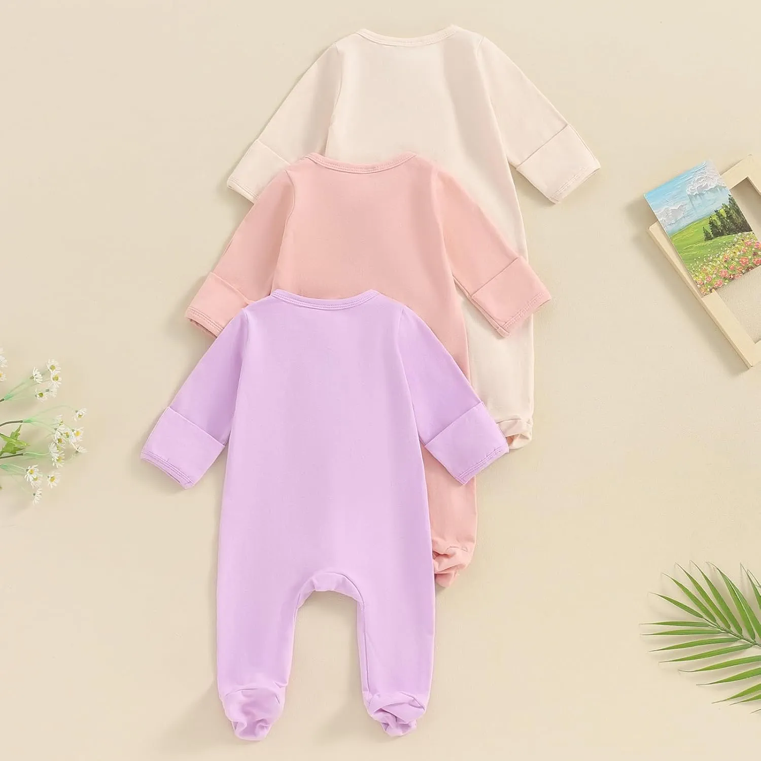 Merqwadd Baby Girl Zipper Pajama Footies 3 Pack Cotton Sleeper Coming Home Infant Clothes