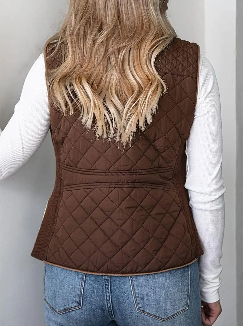 MIRACMODA Women's Vest Padded Stand Collar Lightweight Outerwear Casual Zip Pocket Quilted Vest Coat for Women