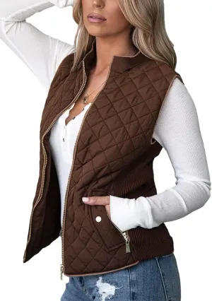 MIRACMODA Women's Vest Padded Stand Collar Lightweight Outerwear Casual Zip Pocket Quilted Vest Coat for Women
