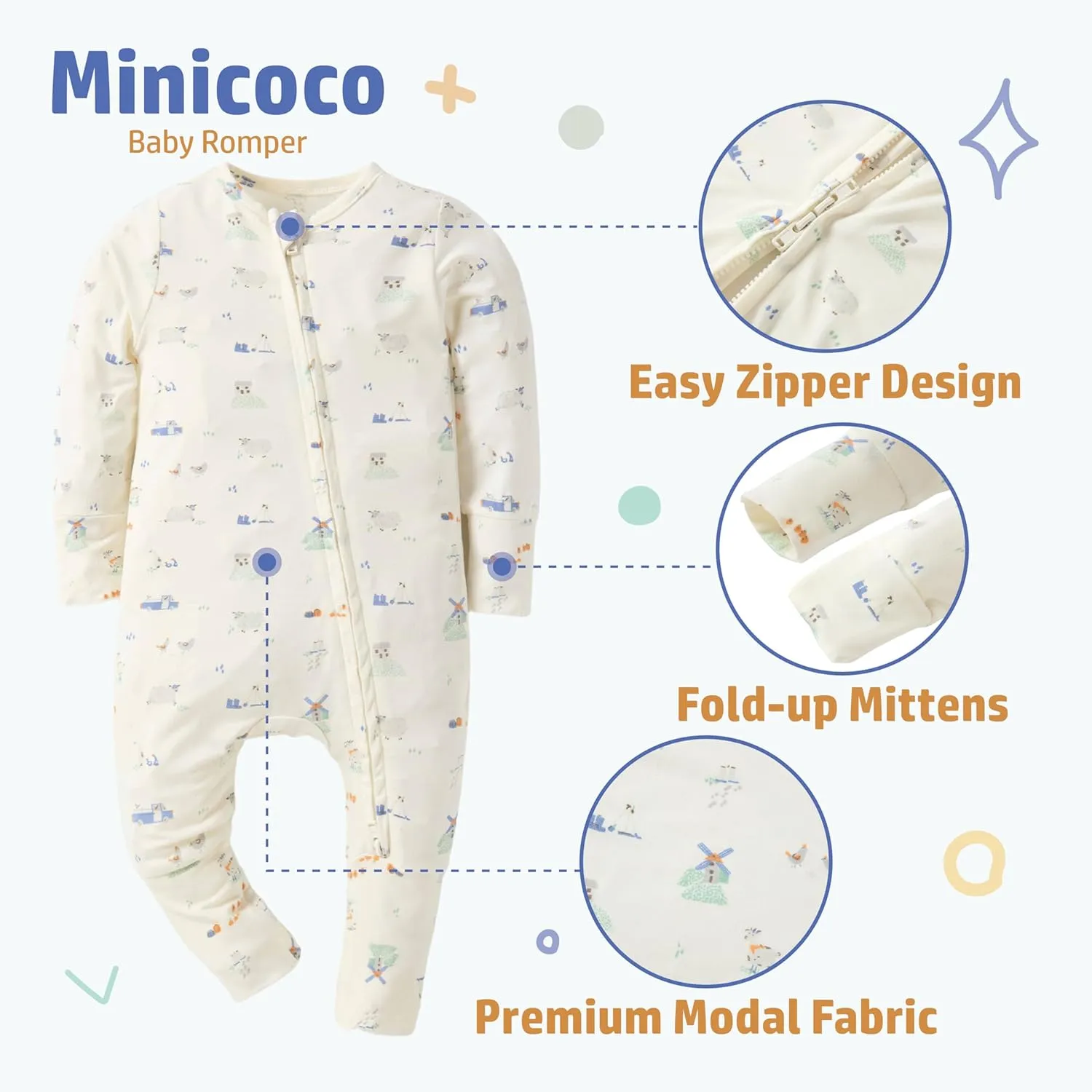 Modal Baby Boy Romper Footies Jumpsuit with Zipper - Ultra Soft & Breathable Footed for 0-18 Months