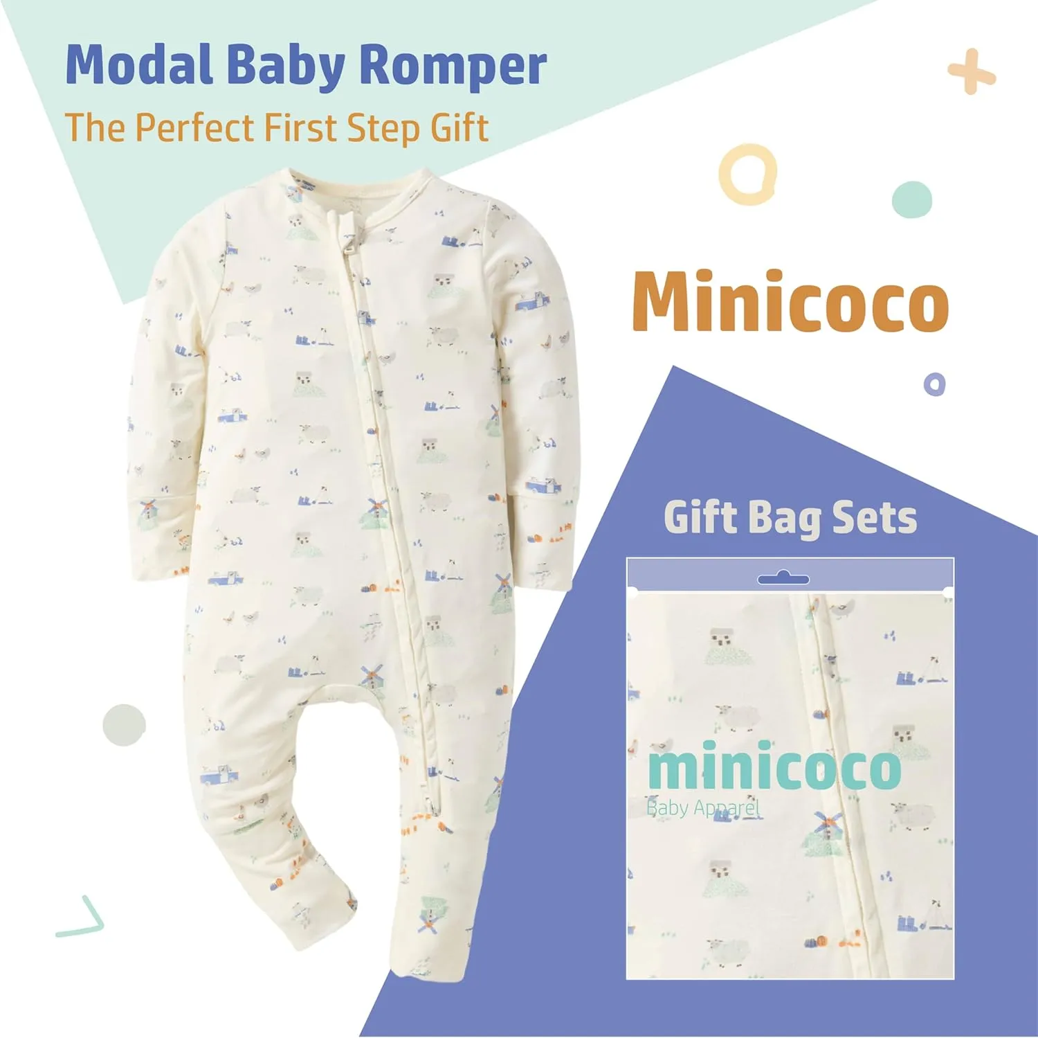 Modal Baby Boy Romper Footies Jumpsuit with Zipper - Ultra Soft & Breathable Footed for 0-18 Months