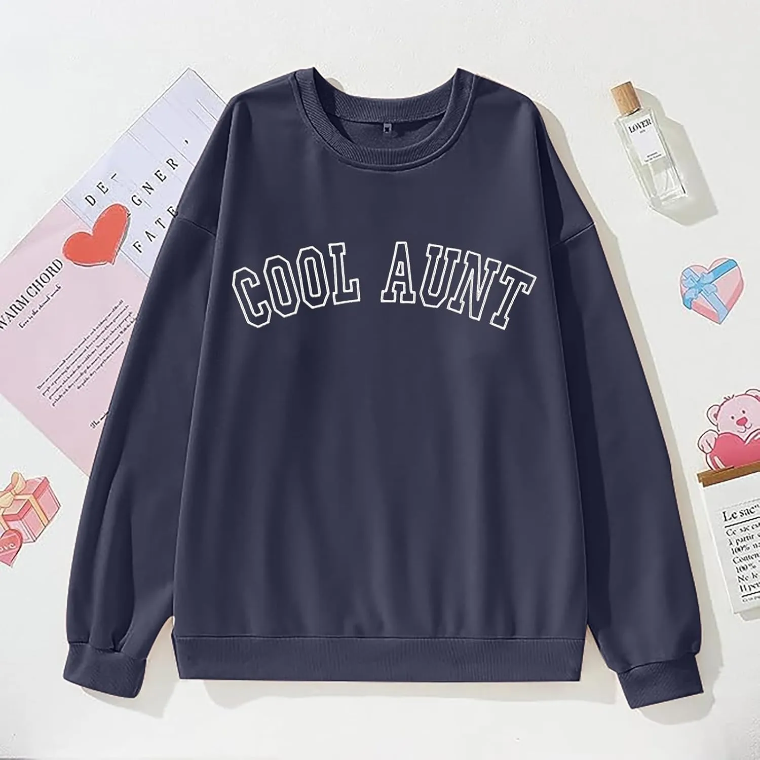 MOUSYA Women Cool Aunts Sweatshirt Auntie Letter Print Oversized Pullover Tops Embroidered Long Sleeve Lightweight Shirt