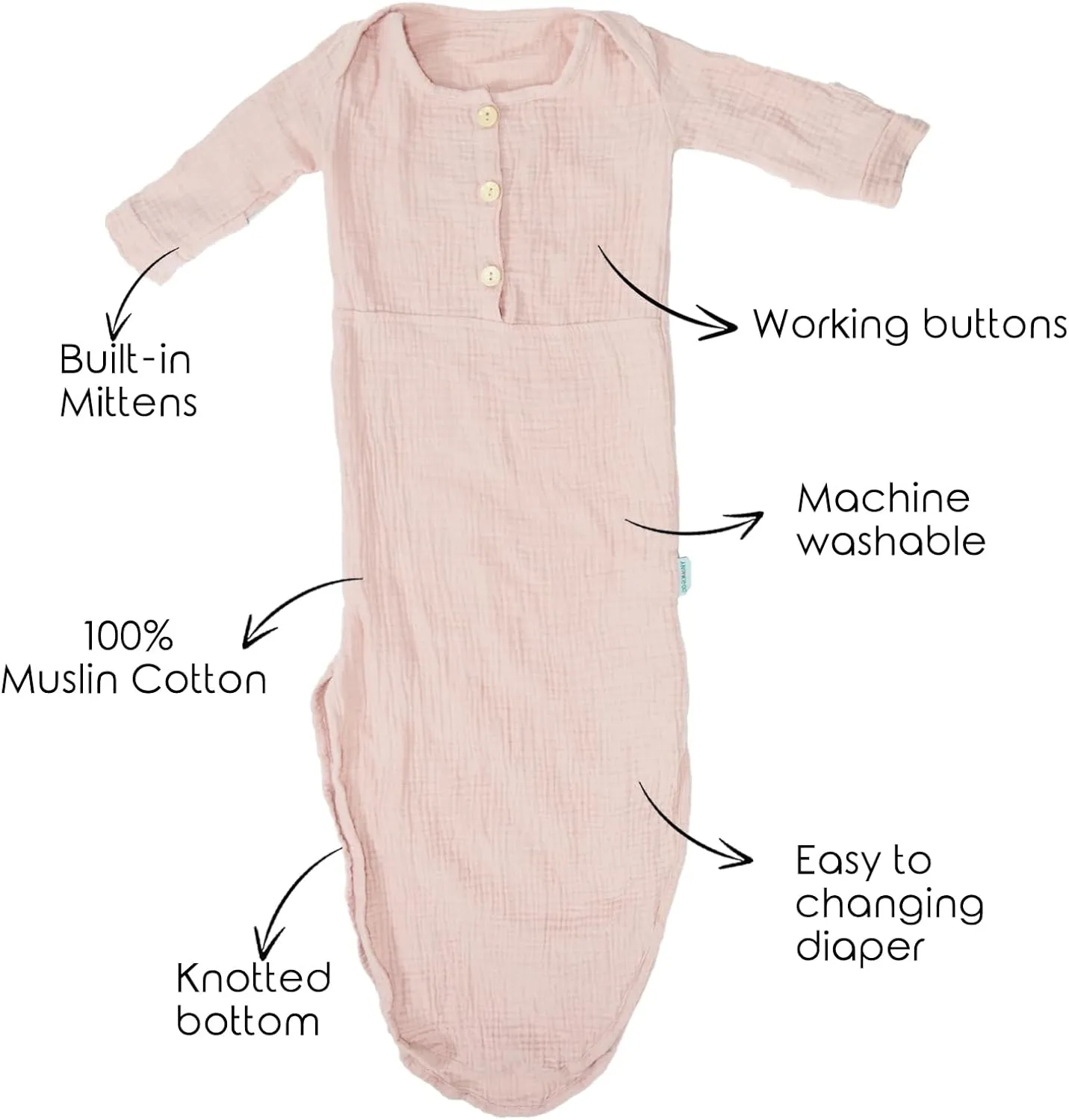 Muslin Organic Cotton Knotted Baby Gown - Soft and Stylish Sleepwear for baby outfits Newborns 0-3 months 2PACK