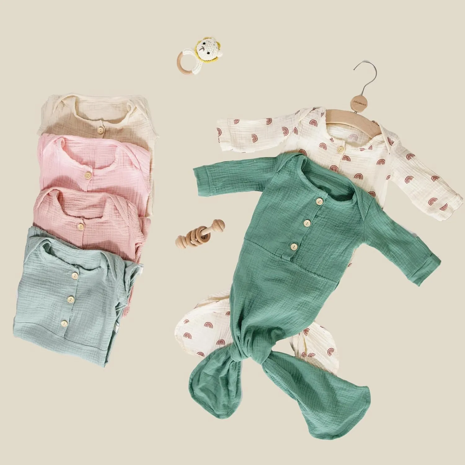 Muslin Organic Cotton Knotted Baby Gown - Soft and Stylish Sleepwear for baby outfits Newborns 0-3 months 2PACK