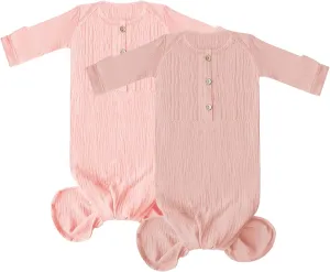 Muslin Organic Cotton Knotted Baby Gown - Soft and Stylish Sleepwear for baby outfits Newborns 0-3 months 2PACK