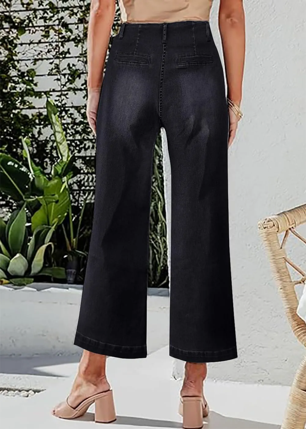 Necooer Womens Boyfriend Jeans Cropped Loose Wide Leg Baggy Jeans Casual Stretchy Denim Pants