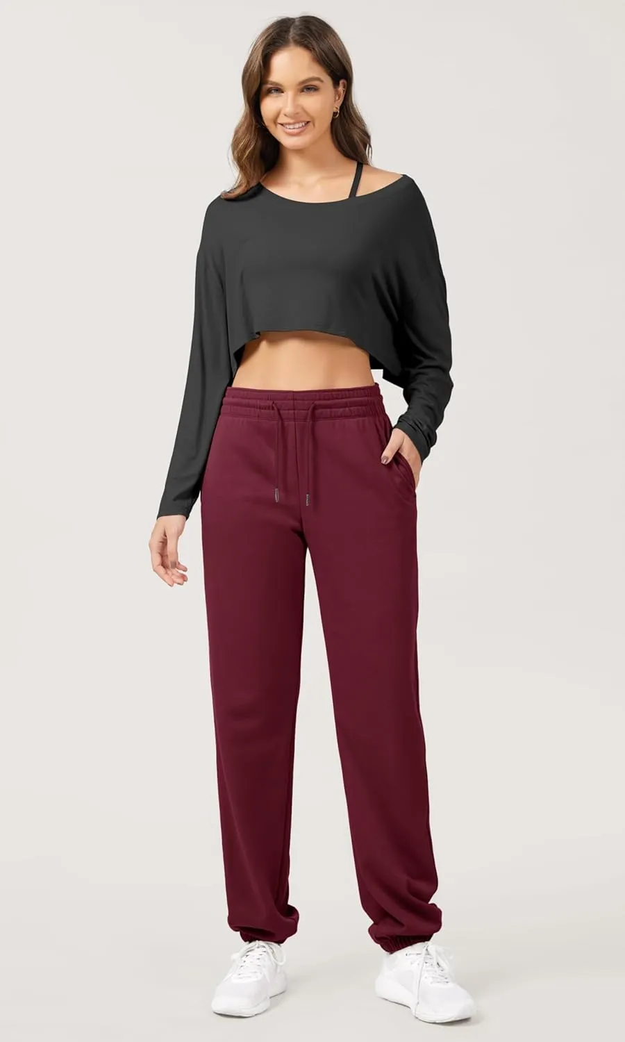 ODODOS Women's Sweatpants Cotton French Terry High Waist Drawstring Casual Lounge Pants with Pockets