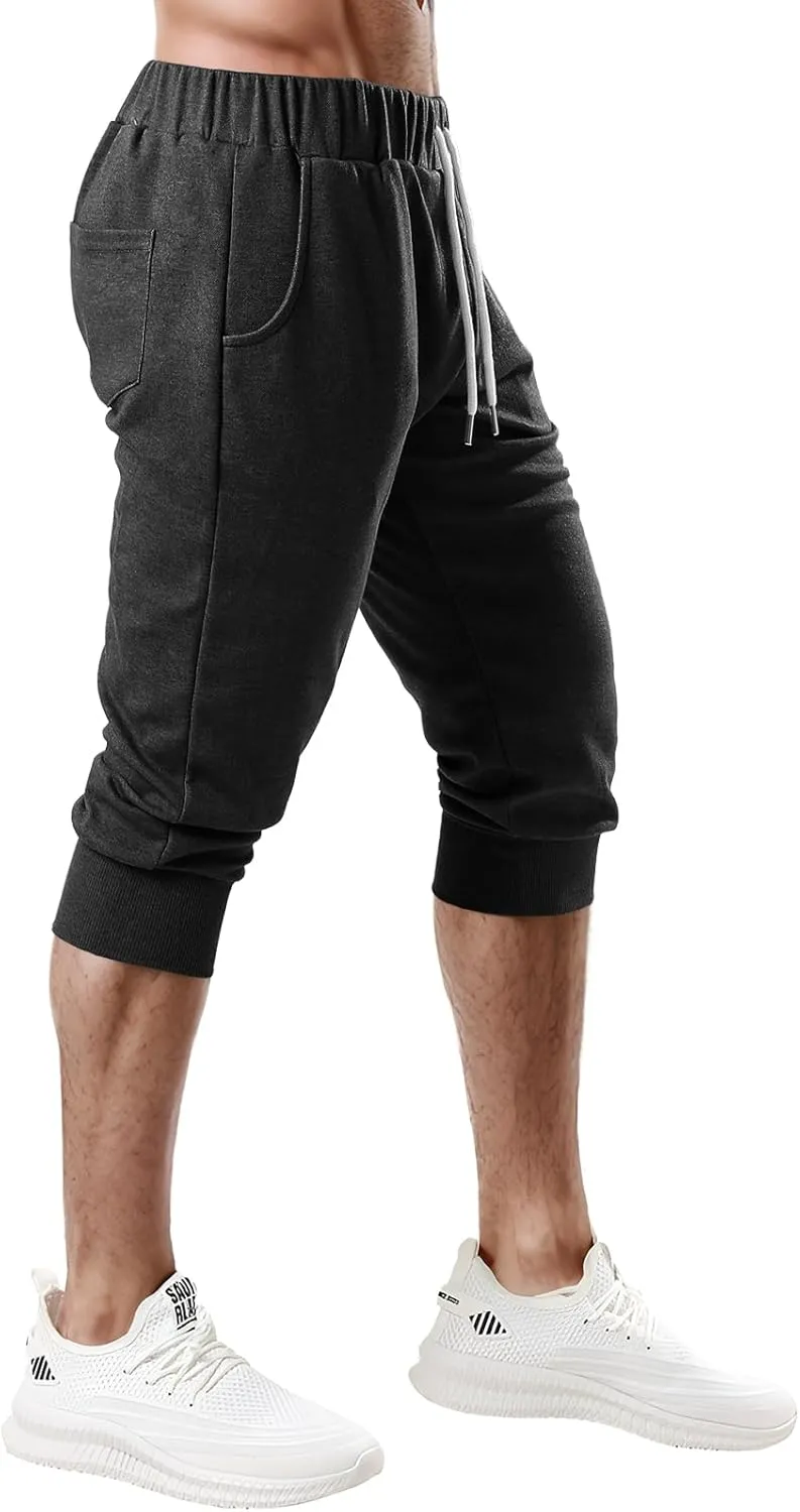 Ohoo Men's 3/4 Capri Joggers Pants Slim Fit Lightweight Yoga Running Workout Active Pants Casual Wear