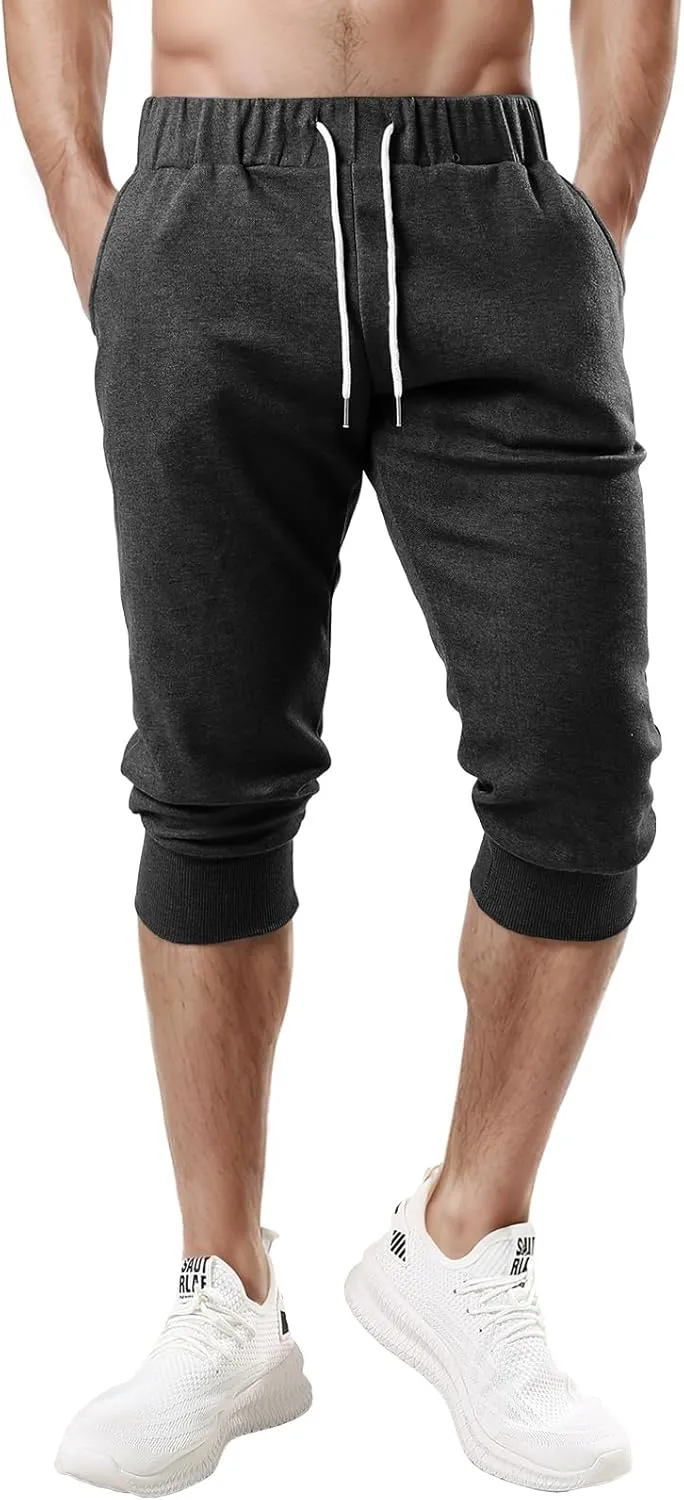 Ohoo Men's 3/4 Capri Joggers Pants Slim Fit Lightweight Yoga Running Workout Active Pants Casual Wear