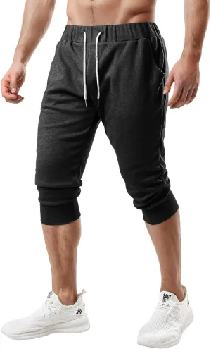 Ohoo Men's 3/4 Capri Joggers Pants Slim Fit Lightweight Yoga Running Workout Active Pants Casual Wear