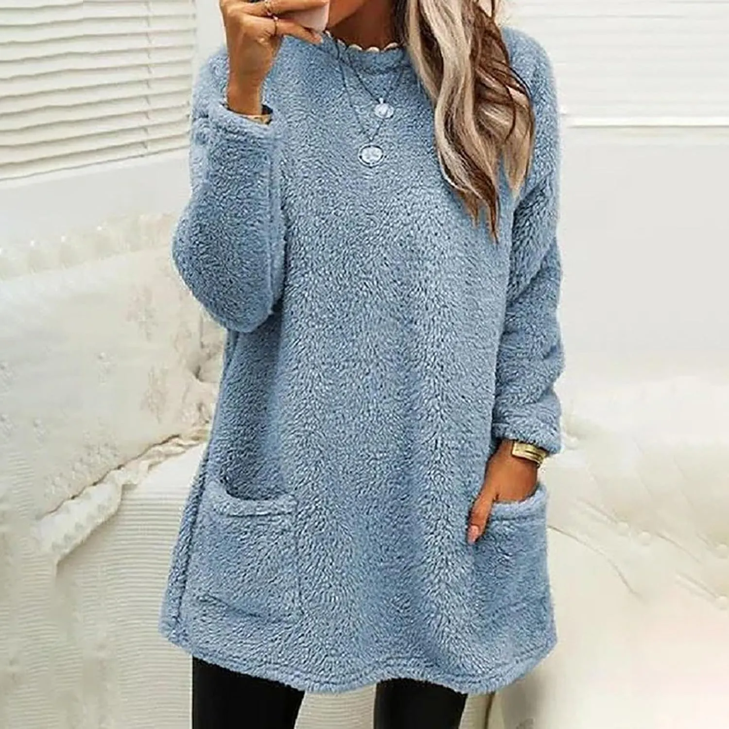 Oversized Sweaters For Women Trendy 2024 Fuzzy Fleece Sherpa Pullover Sweatshirts Casual Loose Soft Warm Loungewear