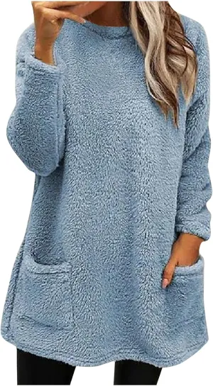 Oversized Sweaters For Women Trendy 2024 Fuzzy Fleece Sherpa Pullover Sweatshirts Casual Loose Soft Warm Loungewear