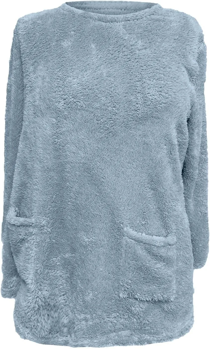 Oversized Sweaters For Women Trendy 2024 Fuzzy Fleece Sherpa Pullover Sweatshirts Casual Loose Soft Warm Loungewear