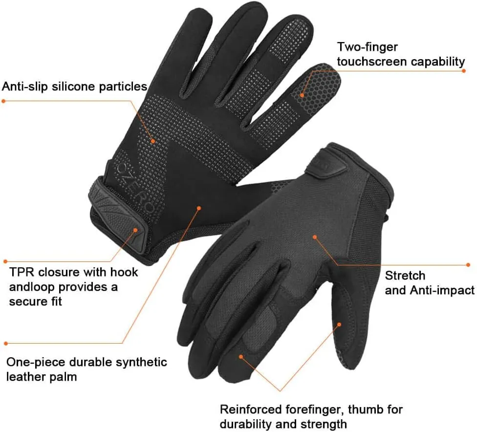 OZERO Men's Utility Work Gloves: Touch Screen Mechanic Gloves - Flexible, Excellent Grip, Heavy Duty, Black, S/M/L/XL