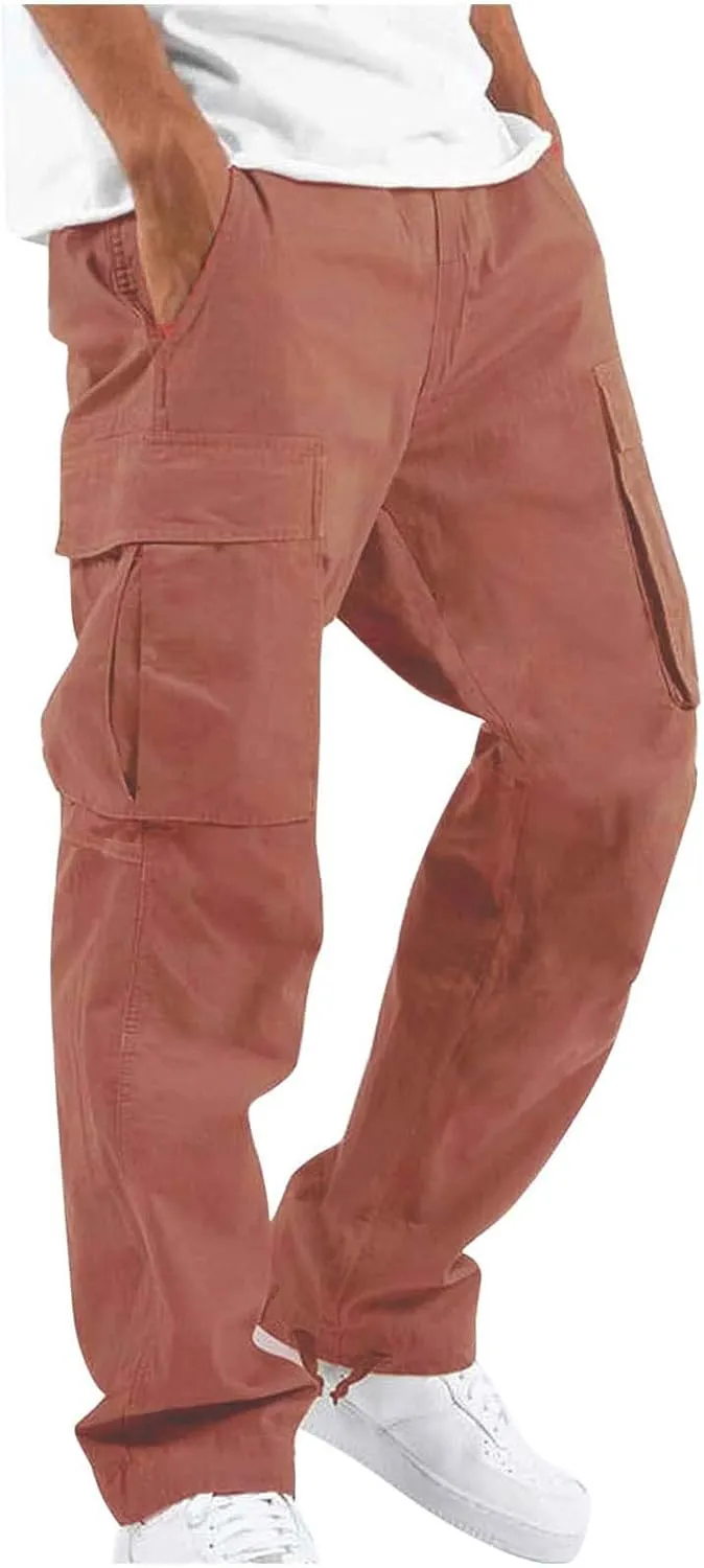 Pants Men Cargo Stretch Elastic Waist Drawstring Pants with Pockets Pants Ripstop Stretch Fall Winter Joggers Trouser