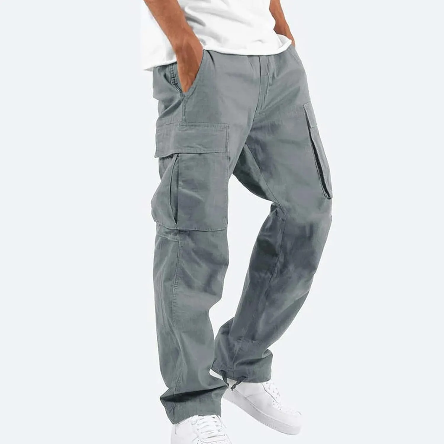 Pants Men Cargo Stretch Elastic Waist Drawstring Pants with Pockets Pants Ripstop Stretch Fall Winter Joggers Trouser