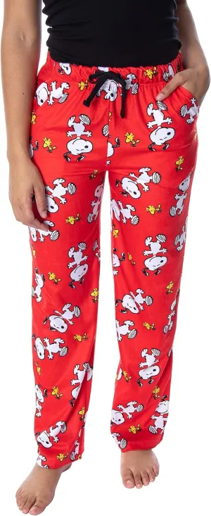 Peanuts Women's Snoopy And Woodstock Allover Print Smooth Touch Fleece Sleep Bottoms Lounge Pajama Pants