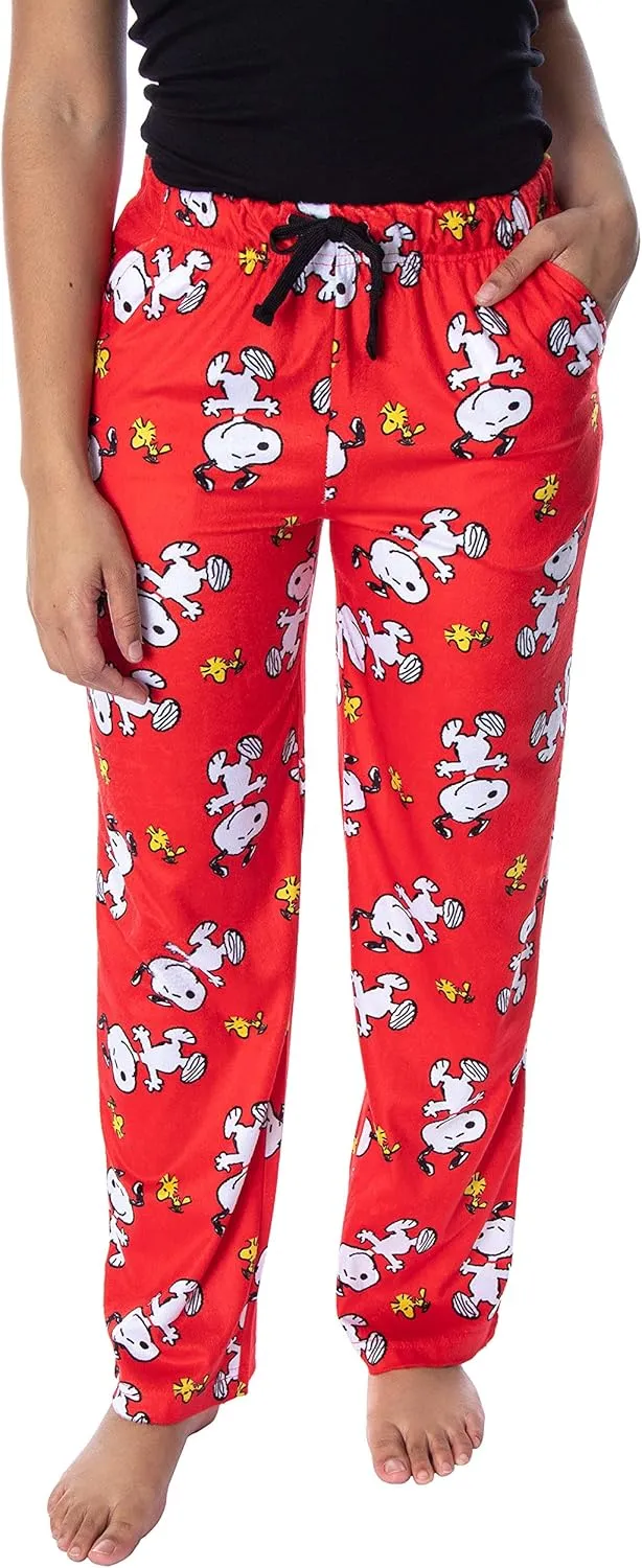 Peanuts Women's Snoopy And Woodstock Allover Print Smooth Touch Fleece Sleep Bottoms Lounge Pajama Pants