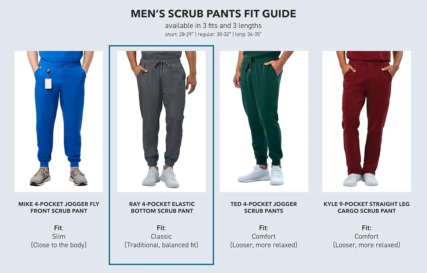Peelz Ray 4-Pocket Elastic Bottom Scrub Pants for Men - Elastic Waistband, Soft Fabric Men's Scrubs, Classic Fit