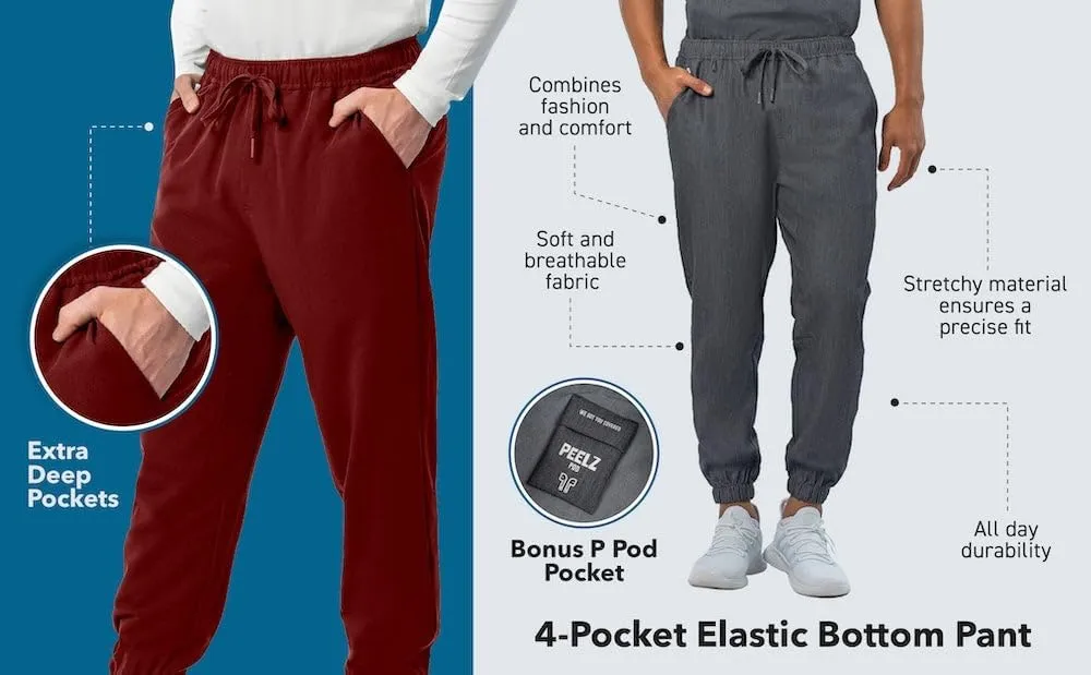 Peelz Ray 4-Pocket Elastic Bottom Scrub Pants for Men - Elastic Waistband, Soft Fabric Men's Scrubs, Classic Fit